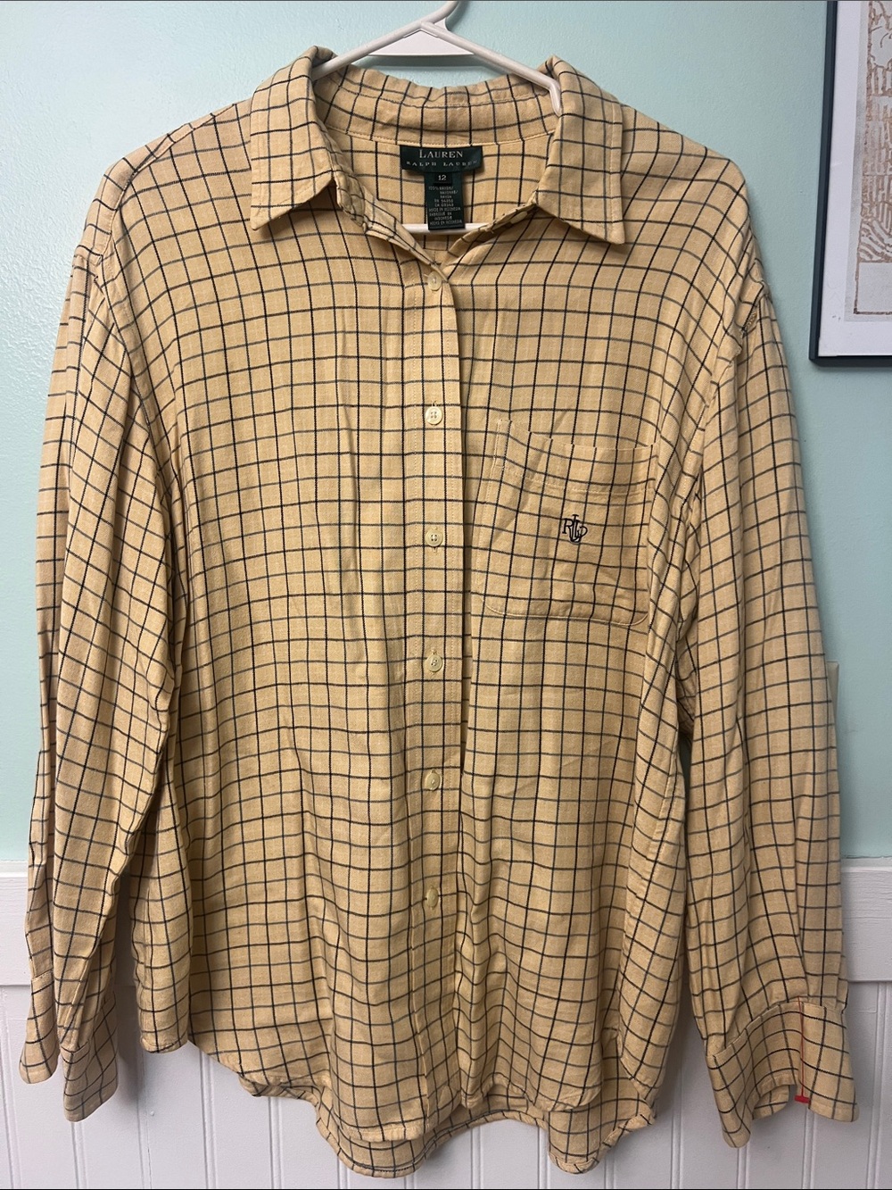 Lauren Ralph Lauren Men's Beige Yellow Plaid Button-Down Shirt size 12